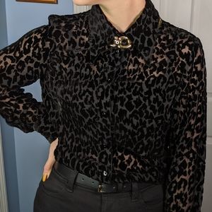 BeBe Sheer Velvet Leopard Print Blouse Retro